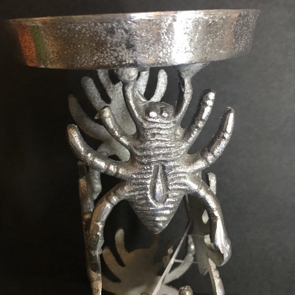 Halloween Silver Metal Spiders Tall Candle Holder - Picture 7 of 8